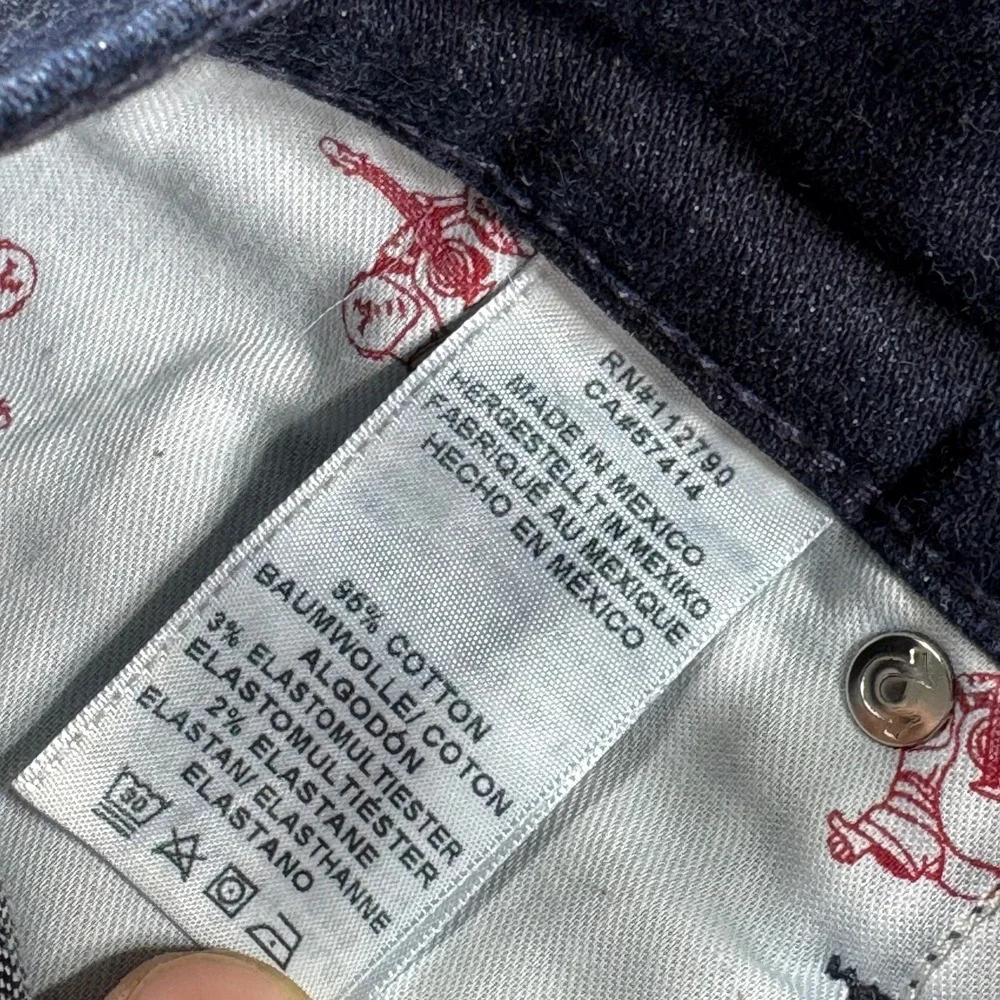 True Religion Rocco Jeans Mens 32 Fits 34x34 Dark Wash Relaxed Skinny